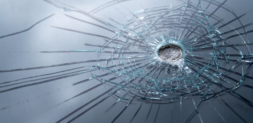 glass shattered by a bullet