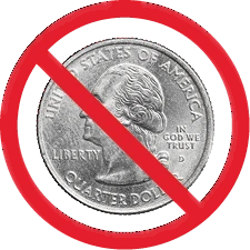 No coin symbol displayed on a plain white background, indicating a prohibition or absence of coins.